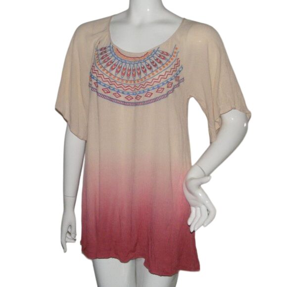 FLYING TOMATO Top, S, Embroidered, Hombre dip dye, Off-white/Red, Short sleeve - Picture 5 of 8